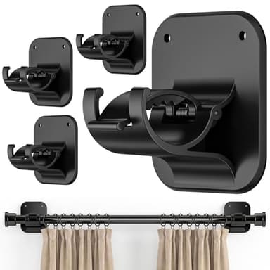 JHCJHC No Drill Curtain Rod Brackets - 20LB, 4 Pack Self Adhesive Curtain Rod Holder, Peel and Stick Wall Hooks, Renter Friendly Upgrades for Apartment, Kitchen, Bathroom, Dorm, Living Room and RV