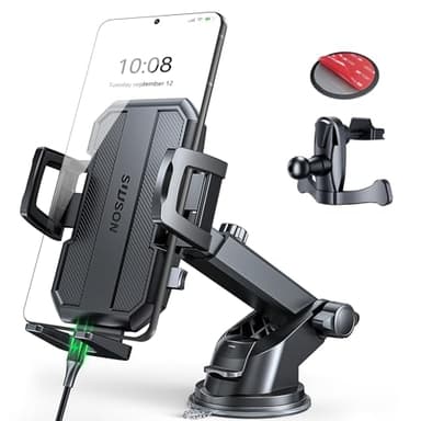 SUUSON 3 in 1 Car Phone Holder, Dashboard & Windshield & Vent Universal Car Mount Phone Holder for Your Car, Cell Phone Holder Truck for iPhone 17 16 15 Pro Max 25 Samsung, Matte Black