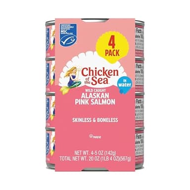 Chicken of the Sea Alaskan Pink Canned Salmon in Water, 5 Ounce Cans, 4-Count – High Protein Skinless & Boneless Wild Caught Salmon – Delicious Wild Salmon for Burgers, Pasta, & More
