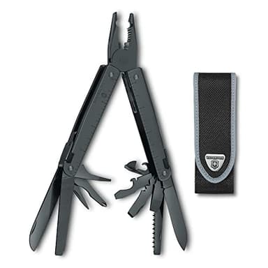 Victorinox Swiss Tool BS, 24 Function Swiss Made MultiTool with 2 Blades (Large and Serrated), 5 Screwdrivers, Pliers and Chisel - Black