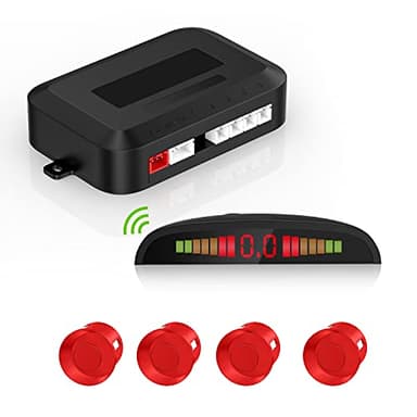 Wireless Parking Sensor, Reverse Radar System with 4 Car Backup Sensors, Wireless LED Distance Display with Sound Warning + 4 Red Color Car Parking Sensor for Auto Vans RV Trailer