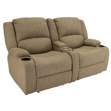 RecPro Charles 67" Double Recliner RV Sofa with Console and Cupholders | Zero Wall Loveseat for Camper | Wall Hugger Couch | Fifth Wheel Theater Seating | Replacement RV Furniture | Oatmeal Cloth