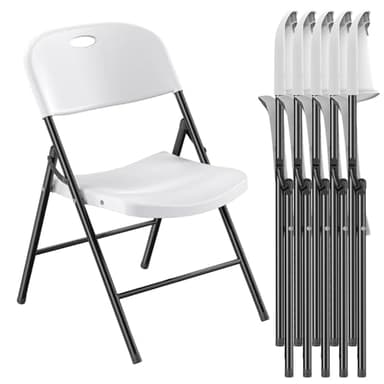 Nazhura 350 Weight Limit Heavy Duty Plastic Folding Chair with Reinfoced Steel Frame for Indoor and Outdoor, Wedding, Party, Restaurant, Meeting Room, Patio and Garden (White, 6 Pack)