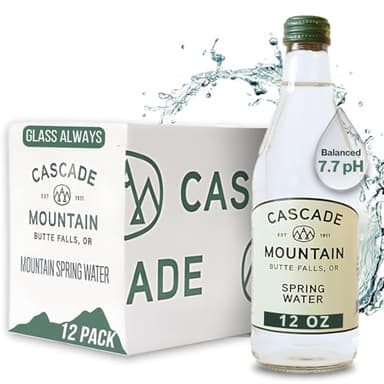 Cascade Mountain Mineral Water in Glass Bottle | 12oz (12 Pack) | 7.7 pH Balanced, Purified, Natural Spring Bottled Drinking Water – Elevate Your Hydration (12 Fl Oz (Pack of 12), Spring Water NEW!)