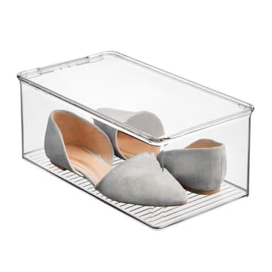 iDesign Stackable Shoe Box - Plastic Shoe Box with Hinged-Lid - Clear - Made in USA