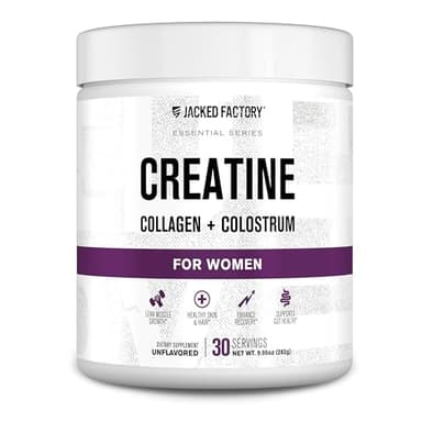 Jacked Factory Creatine for Women - Creatine Monohydrate with Collagen + Colostrum to Support Workout Performance, Lean Muscle Growth, Healthy Hair, Skin, & Nails - 30 Servings, Unflavored