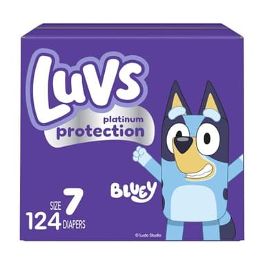 Luvs Size 7 Baby Diapers, Platinum Protection Bluey Diapers for Day & Night, Size 7, 124 Count (Packaging May Vary)