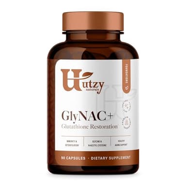 Utzy Naturals GlyNAC+ Supplement | 1,000mg of Glycine & NAC (N-Acetyl cysteine) | with Vitamin B2 Cofactor for Glutathione Production | 90 Capsules