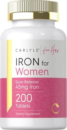 Carlyle Iron Supplement for Women | 200 Slow Release Tablets | Vegetarian, Non-GMO, Gluten Free Pills | for Her