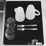 GORILLA GRIP 100% BPA-Free Silicone Dish Drying Mat for Kitchen Counter, Quick Dry, Water Catching Ribbed Design, Easy Clean Waterproof Sink Liner, Heat Resistant, Fits Under Rack, 16x12 Inch, Black