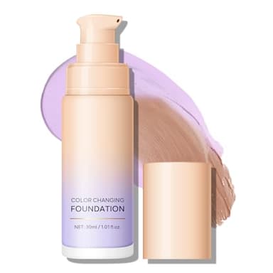 KYDA Purple Color Changing Foundation, Color Correcting CC Cream with Centella, Improve Dull Skin Tone, Lightweight Non-Greasy, Hydrating, Sheer Coverage, Multiuse Face Concealer with Natural Finish