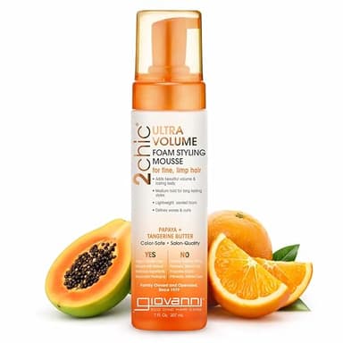 GIOVANNI 2Chic Ultra Volume Mousse for Fine & Thin Hair - Volumizing Hair Foam for Women & Men, Foaming Texture for Defining & Enhancing - Papaya & Tangerine, 7 fl oz (Pack of 1)