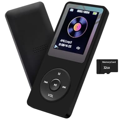 MP3 Player 32GB with Speaker Earphone Portable HiFi Lossless Sound MP3 Mini Music Player Voice Recorder E-Book HD Screen 1.8 inch Black Support up to 128GB