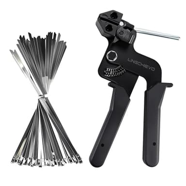 Lingchievo Metal Zip Tie Gun with 100 PCS 11.7inch(300mm) Stainless Steel Zip Ties,Heavy Duty Zip Tie Tool for Fastening and Cutting Cable Ties,Chain Link Fence Parts for Fence Exhaust Pipe Outdoor