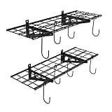 FLEXIMOUNTS Garage Wall Shelving, 2-Pack 1x3 ft, Includes 8 Bike Hooks, Wall Shelf Garage Organization System w/Bike Hangers, Storage Rack, Floating Shelves, 300 lbs Weight Capacity