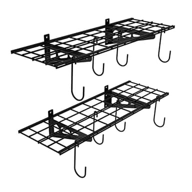 FLEXIMOUNTS Garage Wall Shelving, 2-Pack 1x3 ft, Includes 8 Bike Hooks, Wall Shelf Garage Organization System w/Bike Hangers, Storage Rack, Floating Shelves, 300 lbs Weight Capacity, Classic Series