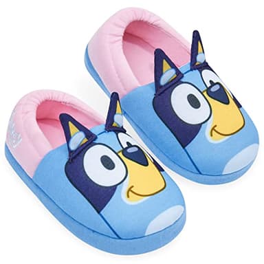 Bluey Girls Slippers, 3D Non-Slip Cushioned Sole Indoor Shoes - Gift For Kids, (Blue/Pink, 12.5)