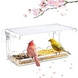 SUNALLY Window Bird Feeder for Outdoors, Clear Birds Feeders Window Mounted with Self-Adhesive Hooks, Outside Wild Bird Watching for Hummingbird,Finch in Garden, Yard, Elderly Kids Viewing