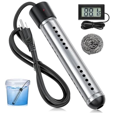2000W Immersion Water Heater, Portable Water Heater Electric with Real-Time LCD Thermometer Control, with 304 SS Guard Fast Heats up 5 gallons Water in Minutes for Bucket, Basin, Bathtub, Small Pool