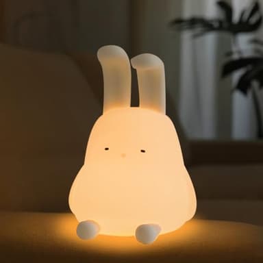Myratts Cute Bunny Lamp, Kawaii LED Desk Decor Nightlight with Phone Stand Feature, Super Squishy Silicone Portable Light with Timer, Xmas Birthday Ideal Gifts for Baby Kid Adult