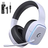 Gvyugke 2.4GHz Wireless Gaming Headsets for PS5, PS4, PC, Switch - Bluetooth 5.3 Gaming Headphones with Noise Canceling Mic, 7.1 Surround Sound, 70H Battery, Gaming Lighting - White
