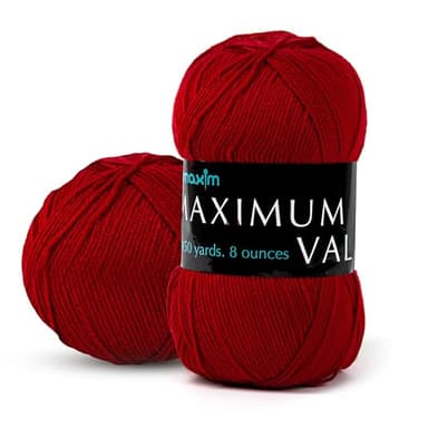Mary Maxim Maximum Value Acrylic Yarn for Crocheting and Knitting, Soft Worsted Weight Red Yarn 4, Ideal for Blankets, Sweaters, Hats, and Scarves, 8 oz Skein (474 Yds), Red - 1 Skein