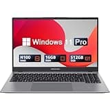 UOWAMOU Laptop Computer 15.6 inch, Intel Quad Core N100, 16GB LPDDR5 RAM 512GB NVMe SSD Laptop with FHD IPS Display, WiFi 6, BT5.0, RJ45 Ethernet, USB Type C and Fingerprint, Windows 11 Pro