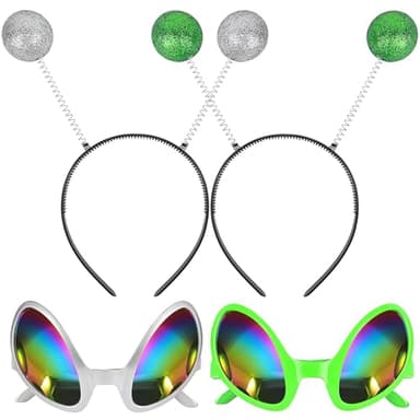 Goenb 2 Pairs Alien Headband and Glasses, Alien Antenna Headband for Adult Women Space Theme Costume for Halloween Dress Up