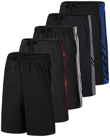 Real Essentials 5 Pack: Men’s 9" Mesh Shorts – Athletic Gym, Workout, Basketball, Running, Casual Lounge Activewear Pockets, Set 8,XL