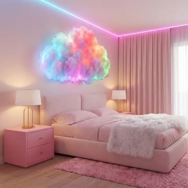 FU-681 DIY USB-Powered 3D Thundercloud LED Light Decor, LED Clouds Light with Music Rhythm, 3D Cloud Lights for Ceiling,Led Cloud Ceiling,with Multicolor Color-Changing, for Bedroom, Gaming.(6.50ft)