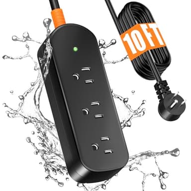 Outdoor Power Strip Weatherproof, 10FT Outdoor Extension Cord, IPX6 Waterproof Surge Protector with 3 Wide Outlets, Shockproof Overload Protection for Camping, Garden, Industrial, Home Power Strip