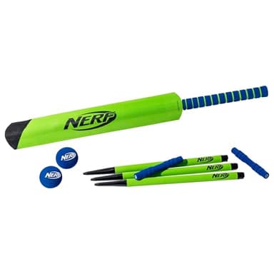 Nerf Foam Cricket Set - Full Starter Cricket with 30" Bat, (2) Foam Balls + (3) Plastic Wickets - Perfect for Adults, Kids + Beginners - Full Set