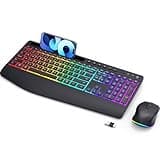 Wireless Keyboard and Mouse Combo - Dual System RGB Backlit Mouse and Keyboard,2.4G Rechargeable,Full-Sized Ergonomic Silent Design with Phone Holder for Windows Mac PC Laptop (Black-V1)