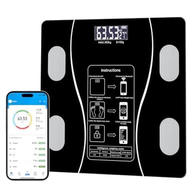Intelligent Body Fat Scale, a Simple and Practical Digital Scale That can be Connected to a Mobile Digital Bathroom Scale to Display BMI, Body Fat, Muscle Mass, and Durable Weight Scale (Black)