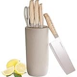 Knife Set, Astercook 6 Piece Khaki Kitchen Knife Set, Non-stick Stainless Steel Knife Block Set, Anti-Rust Dishwasher Safe Knife Set with Block