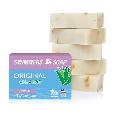 Newton Bay Swimmers Soap | All Natural Body and Face Wash Soap Bar | Gently Washes Away Chlorine After Swimming | Revitalizes Sensitive Skin | 5-Pack of 4 Ounce Soap Bars