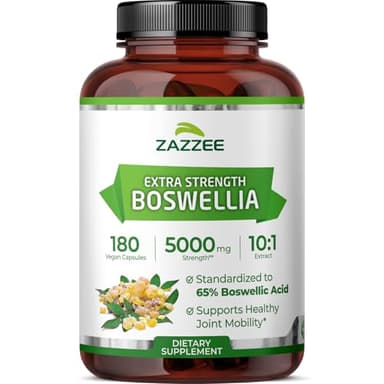 Zazzee Extra Strength Boswellia Serrata 10:1 Extract, 5000 mg Strength, 65% Boswellic Acid, 180 Vegan Capsules, 6 Month Supply, Standardized 10X High Potency, 100% Vegetarian, All-Natural, Non-GMO