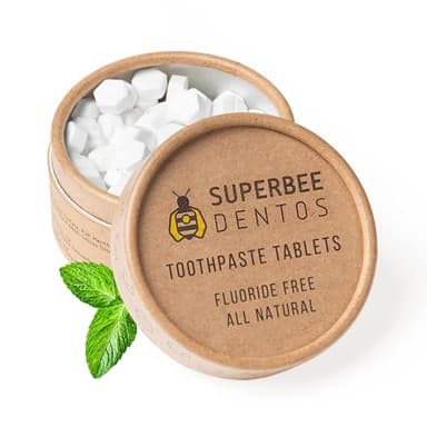 SuperBee Dentos Toothpaste Tablets, 100 Tabs, Fluoride Free & Eco Friendly, Travel Mouthwash Tablets, Sensitive Bites Kids Adults, Chewable Tablet, Spearmint