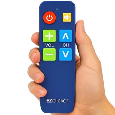 EZclicker TV Remote for Seniors, Extra Simple Big Button Remote (Blue) Works with Major TV Brands, NOT for Streaming (2xAAA Batteries Not Included)
