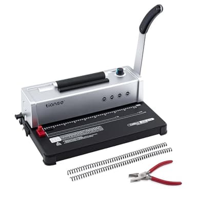 TIANSE Binding Machine, Spiral Coil Binder Machine, Manual Book Maker Punch Binder with Electric Coil Inserter,Suit for Letter Size / A4 / A5 with 100pcs 5/16'' Plastic Coil Binding Spines & Plier