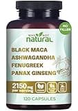 Why Not Natural 4-in-1 Organic Black Maca Root, Ashwagandha, Fenugreek, Panax Ginseng Capsules, Supplement for Men and Women (120 Count (Pack of 1)