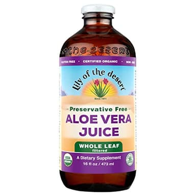 Lily of the Desert Aloe Vera Juice, Whole Leaf Filtered, Organic & Preservative Free – Natural Vitamins, Digestive Enzymes for Gut Health, Glowing Skin & Wellness, 16 Fl Oz