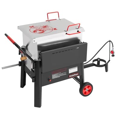 Creole Feast CFB3001 70 QT Outdoor Crawfish Boiler with Stir Paddle & Wheels, Heavy-Duty Seafood Boiler with Foldable Cylinder Bracket for Cajun Boils, Shrimp, Crab, and More, Silver & Black