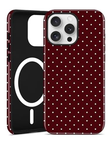 Jusy Compatible with MagSafe Polka Dot Case for iPhone 15 Pro Max, Cute Christmas Polka Dots Magnetic Phone Case, Soft TPU and Hard PC Protective Phone Cover for Women Girls（Shiny） - Burgundy