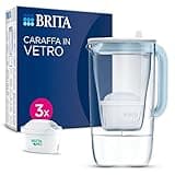 BRITA Glass Water Filter Jug Light Blue (2.5L) Starter Pack inc. 3X MAXTRA PRO All-in-1 Cartridge - Premium Glass jug with Easy-Filling Flip-Lid and Indicator - in Sustainable Smart Box Packaging