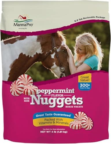 Manna Pro Bite-Size Nuggets for Horses, Pocket Sized Training Horse Treats, Peppermint Flavored Treats, Packs with Vitamins & Minerals, Great Taste Guaranteed, 4 lbs