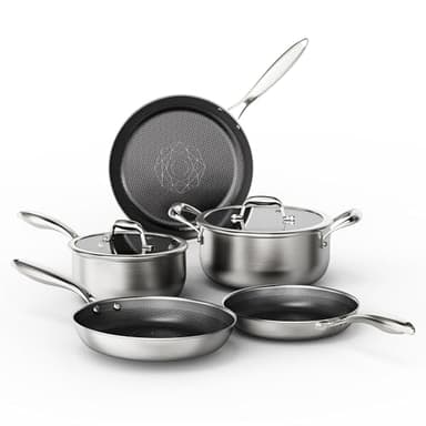 COOKER KING Stainless Steel 7PCS Cookware Set, Pots and Pans Set, Non Stick, Frying Pans, Saucepans & Stock Pot with Lid, Non-Toxic, Induction, Oven, Dishwasher Safe