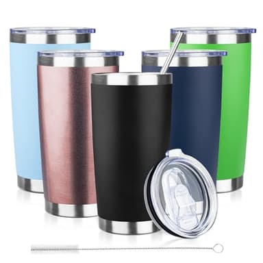 20oz Tumbler with Lid and Straw Double Wall Powder Coated Vacuum Insulated Coffee Tumbler Stainless Steel Insulated Travel Coffee Mug Spill-Proof Thermal Cup for Hot and Cold Beverage,Black
