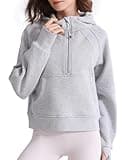 ISEEGZ Womens Fleece Lined Half Zip Hoodies Pullover Cotton Winter Warm Scuba Sweatshirt for Women with Thumbhole Pocket Anthracite Grey