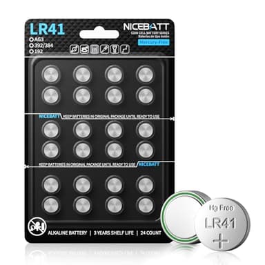 NICEBATT LR41 AG3 Batteries 24 Pack, L736 392 384 192 Premium Alkaline Battery 1.5V Button Coin Cell Batteries for Digital Thermometer etc